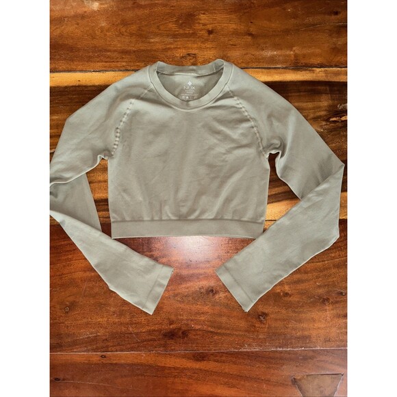 NUX Tops - NUX Active Long Sleeve Workout Crop Top Yoga Running Fitted Size M, Olive